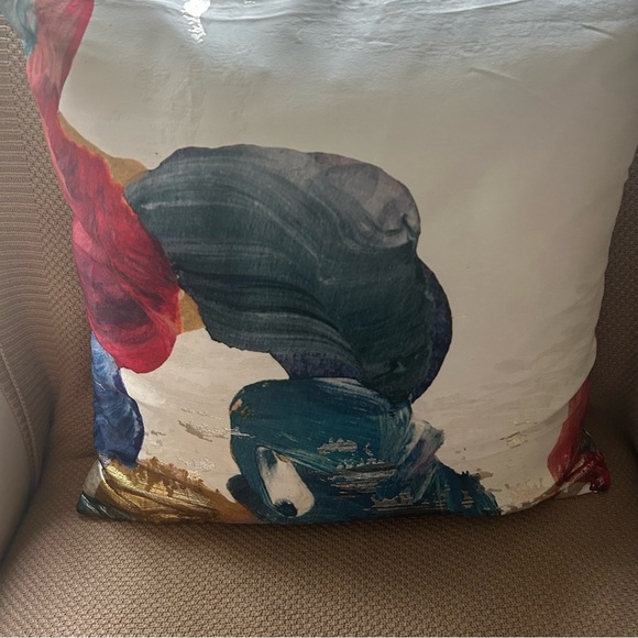 NWT West Elm Art Deco Pillow.  Blue, Gold, Red with White Background. Metallic - Picture 5 of 15